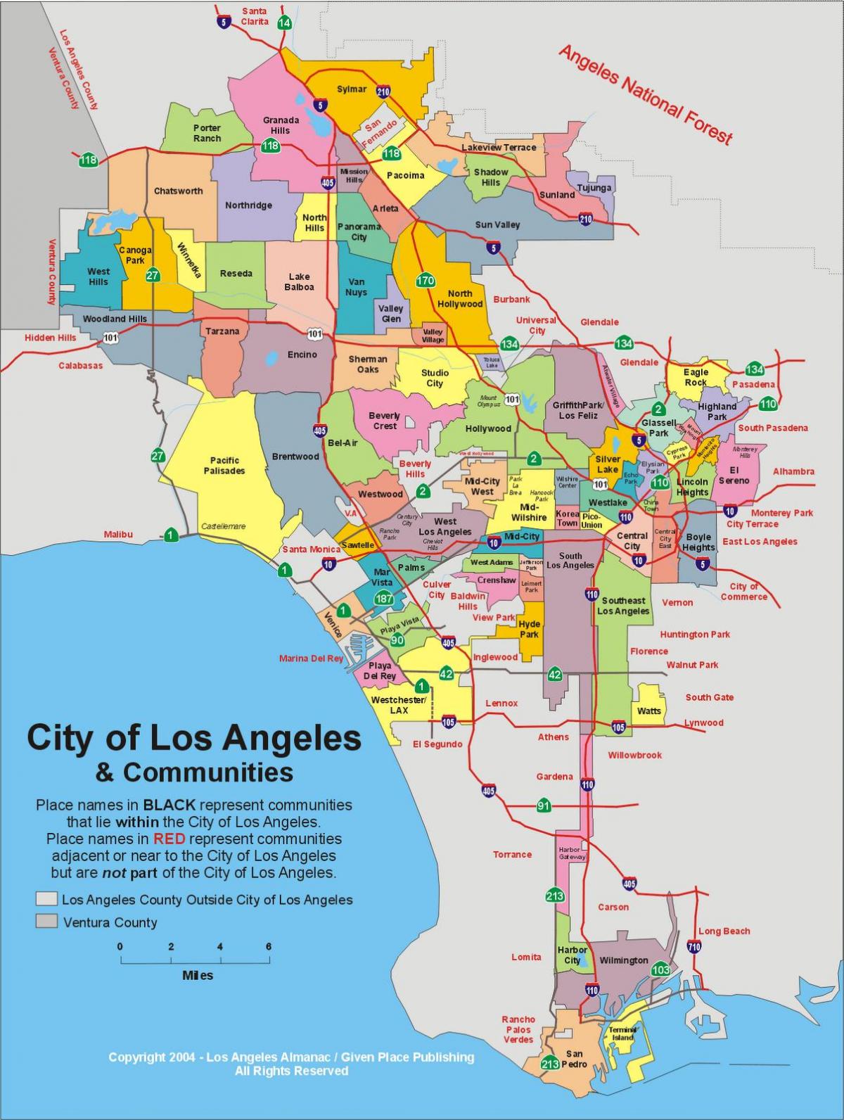 De kaart van de wijken van Los Angeles