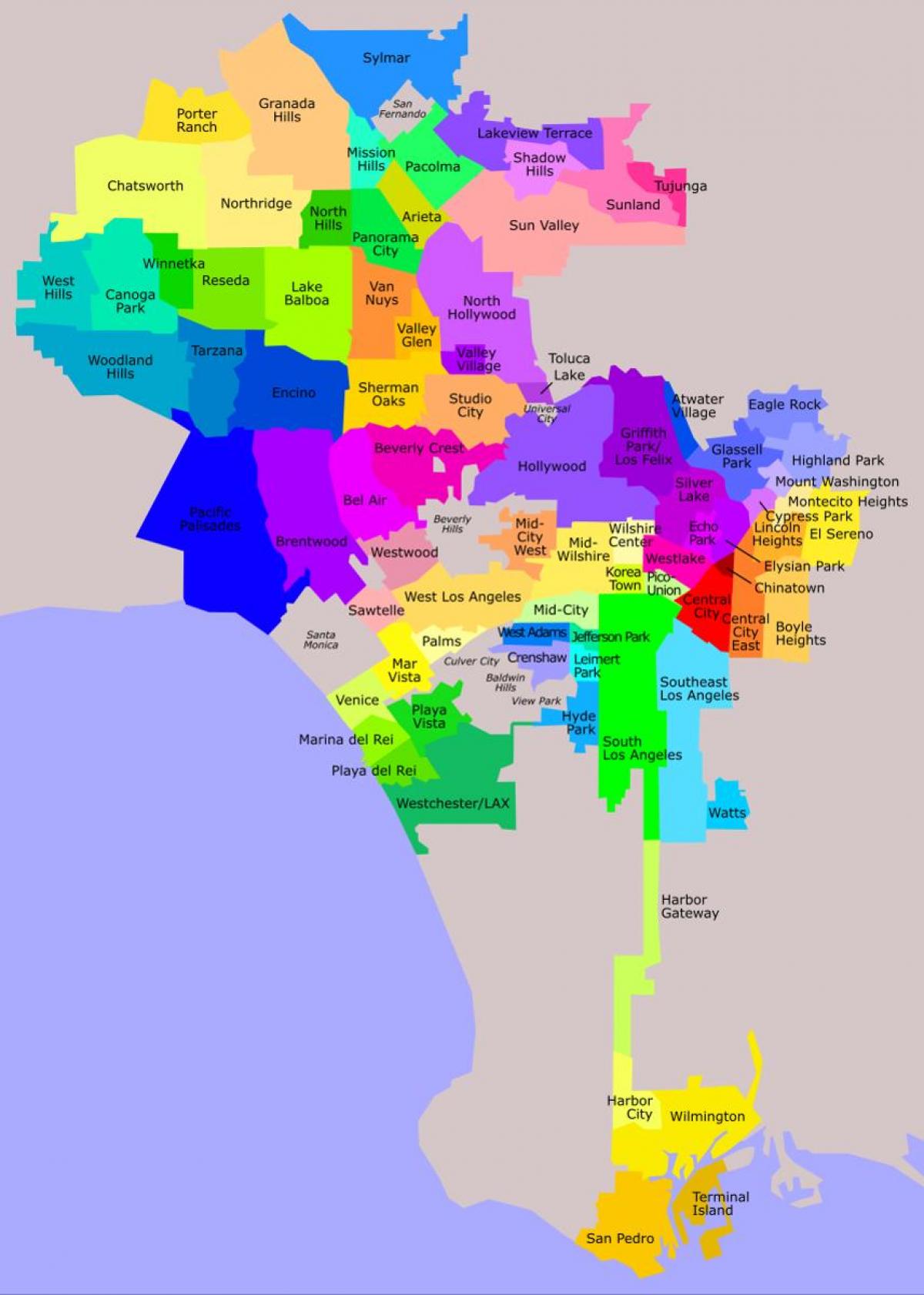 De plattegrond van het district Los Angeles