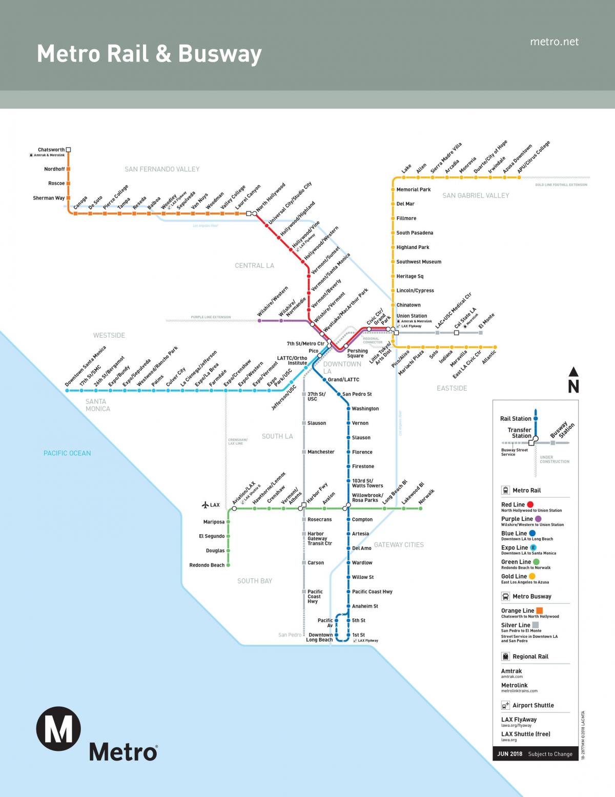 Kaart van metrostations in Los Angeles