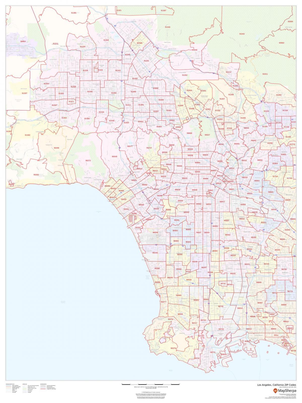 Los Angeles postcodekaart