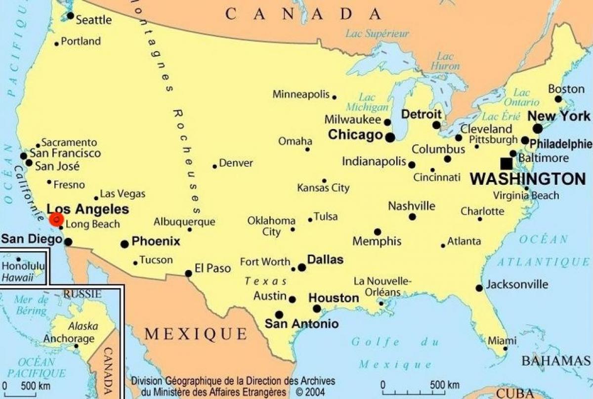 Los Angeles op de kaart van de VS