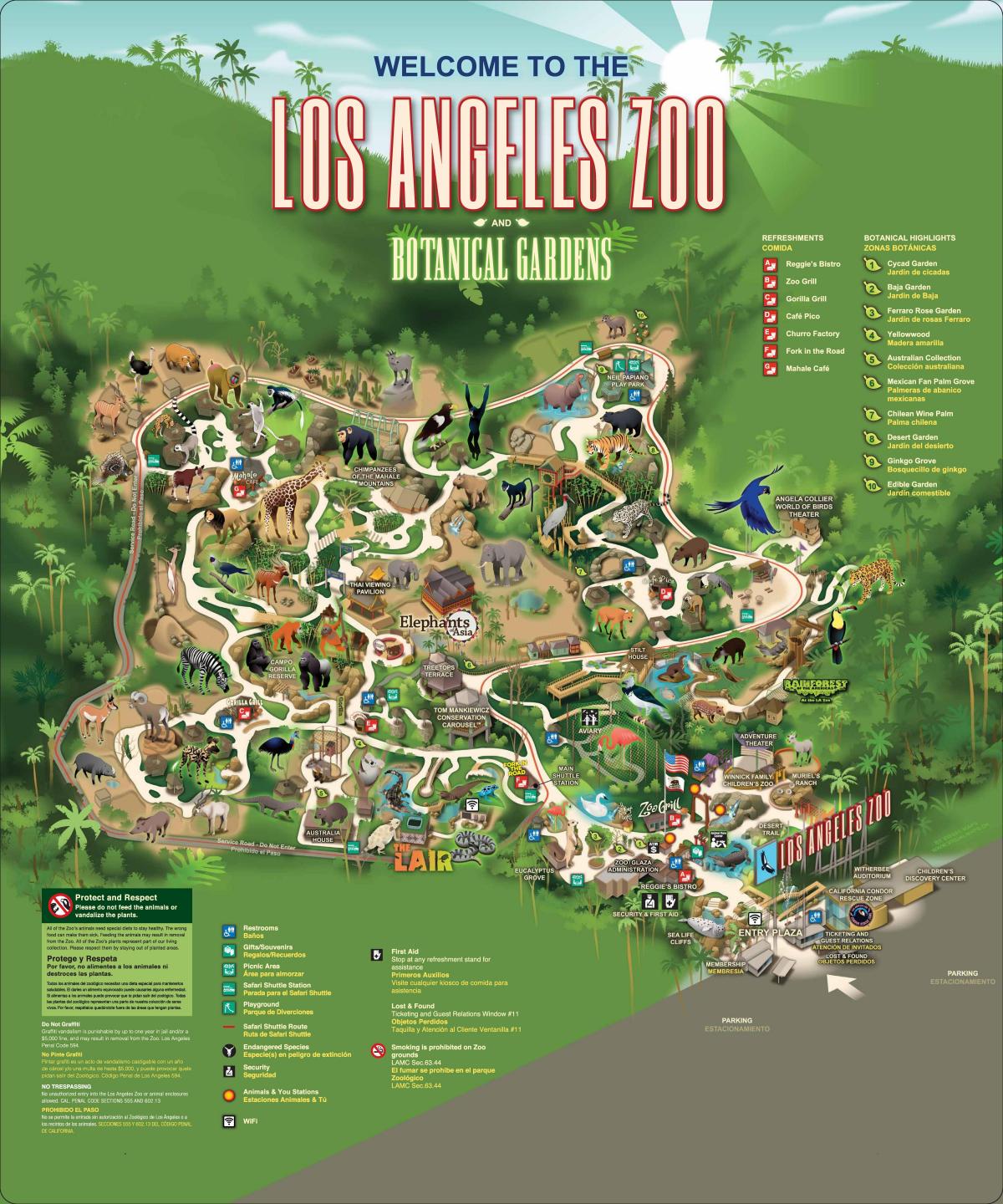 De plattegrond van de dierentuin van Los Angeles